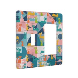 Mid Century Modern Atomic Cute Cats 2 Gang Single Toggle Rocker Combination Light Switch Covers Wall Plate Cover Electrical Faceplate Decorative Switchplate for Kidroom Nursery Bedroom Decor