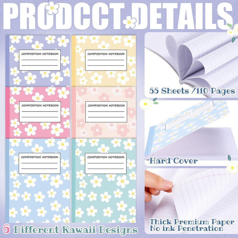 Harloon 6 Pack Composition Notebooks Wide Ruled Bulk Cute Pink