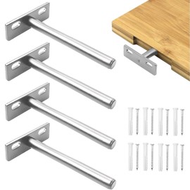 YEYIT Pack of 4 Floating Shelf Brackets, 4 Inch Shelf Brackets, Invisible, Floating Shelf Brackets, Wall Shelf Bracket for Wall Mounted Backdrop, Hidden Wall Shelf, Wooden Shelves, Silver