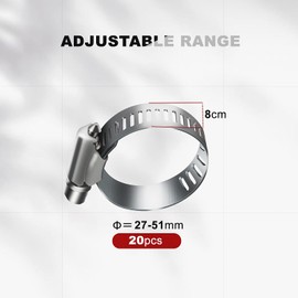 20pcs Adjustable Worm Gear Hose Clamp Stainless Steel Pipe Clamps, 27-51mm Tube Clamp Tool for Water Pipe, Plumbing, Fuel Line,Intercooler