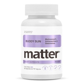 MATTER SMART NUTRIENTS | Buddy Sun | Bloqueador solar en capsulas | Vitamina E | Extracto de pomelo | Protección rayos UV y antienvejecimiento prematuro | Nutre y revitaliza la piel | 60 Cápsulas Vegetales | Sin Soja | Sin Gluten | Sin OGMs | Veganas