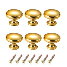 Set of 6 Gold Round Chest of Drawers Knobs, Drawer Knobs Set, Chrome Shiny Zinc Alloy Mushroom Type Single Hole Furniture Knobs, Furniture Handles, Furniture Knob, Drawer Handles, Knob for Cupboard,