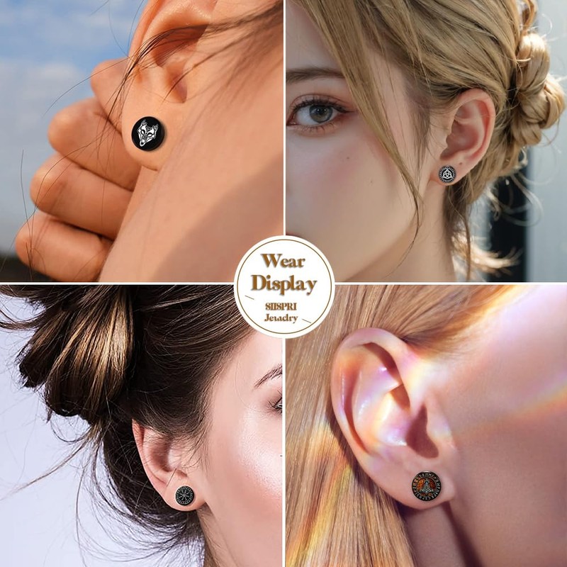 SIISPRI 6Pairs Norse Viking Stud Earrings Mens Earrings Set Hypoallergenic