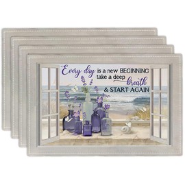 Lavender Placemats Set of 4, Farmhouse Country Rustic Purple Flower Beach Double-Sided Table Mats for Kitchen Dining Room Home Party Indoor Decor 4 PCS 12x18 Inch