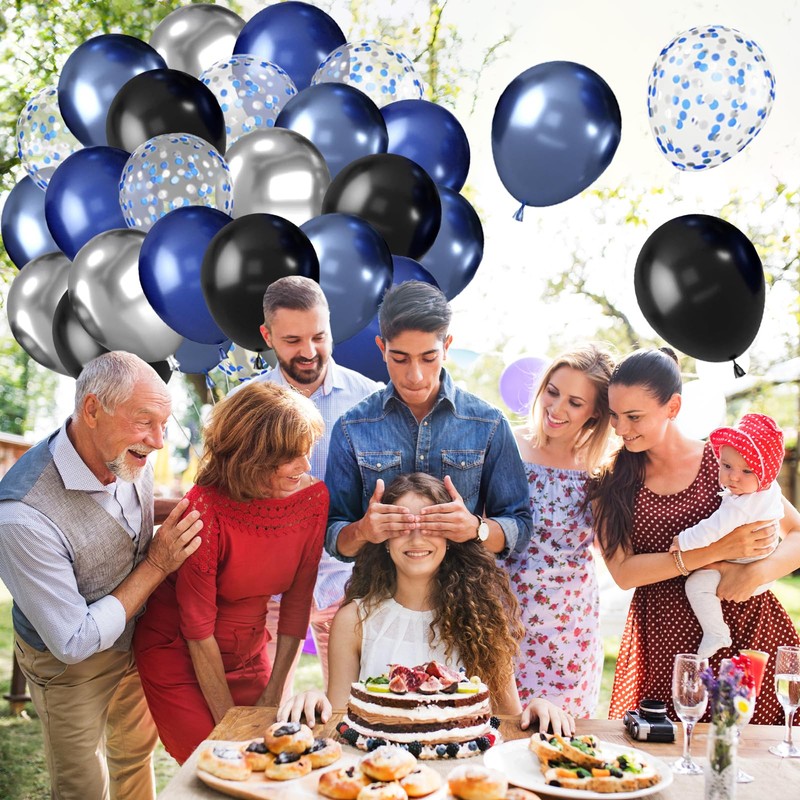 Latex Balloons, Navy Blue Silver, 49 Pieces Metallic Blue Confetti