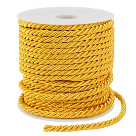 LEREATI Golden Yellow Twisted Cord Rope 5mm x 25m, 3-Ply Polyester Cord Soft Craft Rope Satin Cord Trim, Decorative Twisted Macrame Cord for DIY Craft Curtain Tieback Honor Cord Gift Bags Home Decor