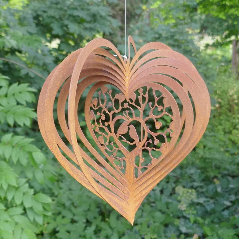 Wind Chime for Outdoor Use in 3D Heart with Birds
