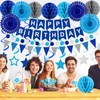 Blue Birthday Decorations Happy Birthday Banner Triangles Honeycomb Ball Paper