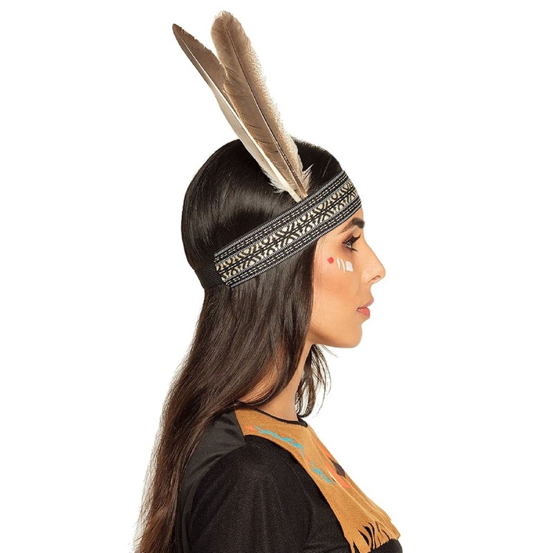 MIMIKRY Headband with Ethnic Pattern and 2 Goose Feathers for