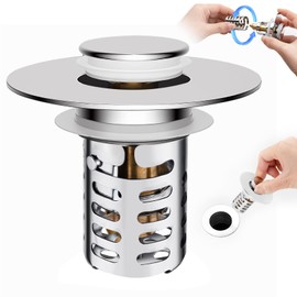 3 in1 Bathroom Sink Drain Strainer-Universal Bathroom Sink Stopper,Pop Up Drain Strainer with Removable Stainless Steel Filter Basket Hair Catcher,Anti-Clog Sink Drain Stopper fits1.1-2.36" Holes