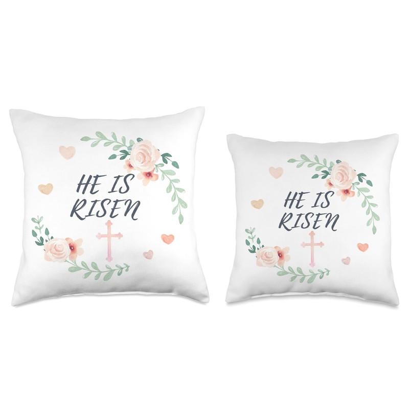 He Is Risen Boho Floral Easter Jesus Christian Throw Pillow