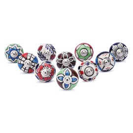 Ajuny Set of 10 Ceramic Knobs – Multicolor Hand Painted Floral Cabinet Pulls for Kitchen, Bathroom, Cupboards, Dressers & Furniture Drawers – Decorative Vintage Handles with Glossy Finish