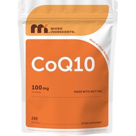 Micro Ingredients CoQ10 100 mg Per Serving, 240 Softgels | Coenzyme Q10 (Ubiquinone) Supplement | Made with MCT Oil | Non-GMO, Gluten Free