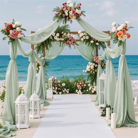 Wedding Arch Drapes Sage Green Sheer Backdrop Curtain Window Valance Scarf for Wedding Ceremony Party Window Decor 2 Panels 27.5"x 224"