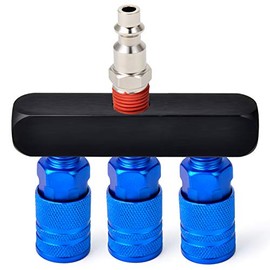 TAISHER 3-Way Straight Air Manifold 4 Ports Aluminum Industrial Pneumatic Air Compressor Quick Connect Socket In Line Type Air Hose Splitter with 3 Couplers and 1/4" Male NPT Plug