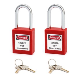 QWORK Red Lockout Tagout Safety Padlock, 2 Padlocks with 4 Keys (Red, 2 Pack)