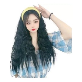 generic Peluca Larga Rizada Con Diadema Amarilla De Punto