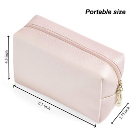 PU Leather Cosmetic Bag for Women Minimalism Makeup Bag for Daily Use Portable Storage Purse Small Neat Cosmetic Pouch Water-Resistant Toiletry Bag for Travel（Light Pink）