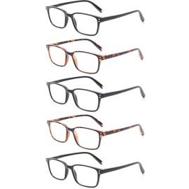 JOSCHOO 5 Pack Reading Glasses Men Women Spring Hinges Comfortable Glasses for Reading (3 Black 2 Tortoise, 1.25)