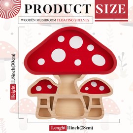 Pinkunn Wooden Mushroom Floating Shelves, Crystal Display Shelf for Wall Cute Mushroom Decor Rock Gem Stone Storage Organizer Meditation Art Spiritual Gift Wall Shelves for Living Room Bedroom