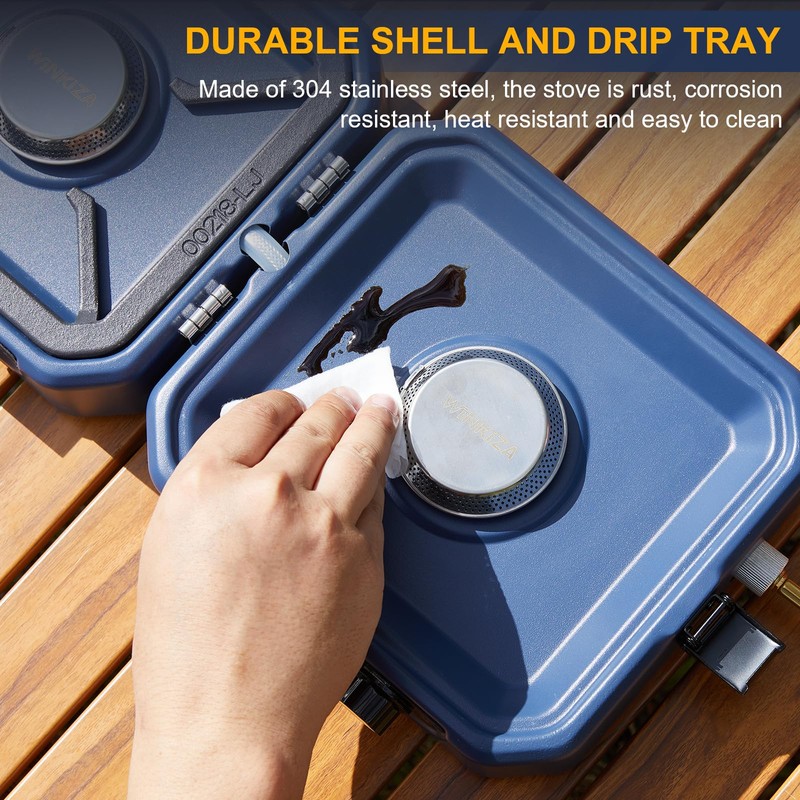 Upgraded WINKIZA 2 Burner Propane Camping Stove with Grill, Foldable
