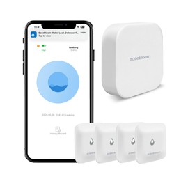 Easebloom Water Leak Detector for Home - Hub & Mini Water Leak Sensor 4-Pack,App Notifications,Sensors for Kitchen/Bathroom,Smart Water Leak Sensor