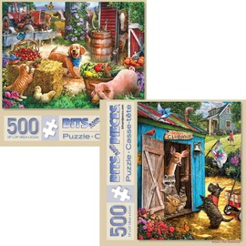 Bits and Pieces – Value Set of Two 500 Piece Jigsaw Puzzles for Adults – Hide and Seek, What’s The Password Jigsaw Puzzles by Artist Larry Jones, Completed Puzzle Size: 18" x 24"