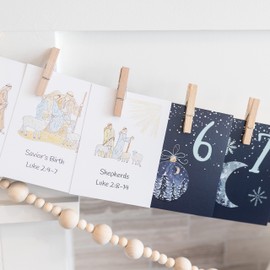 Christ-Centered Christmas Advent Calendar – 25 Scripture Cards, Bible Verses, Twine & Clothespins Set for Christ-Focused Daily Reflections (Navy)