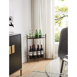 Kings Brand Furniture - Corner Side End Table with Storage Shelf,7-Bottle Wine Storage Rack, Bronze