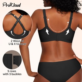 Seamless Wireless Bras for Women Full Coverage Push Up Bra Comfortable No Underwire Bralettes Deep V with Support and Lift Black