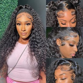 UPIGUILK 13X4 Curly Lace Front Wig Human Hair 26 Inch Deep Wave Lace Front Wigs Human Hair 180% Density HD Transparent Lace Frontal Curly Wigs for Women