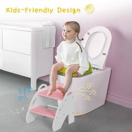 Ndahjahd Pink Toddler Step Stool for Bathroom Sink,2 Step Stool for Kids,Kitchen Standing Tower,Children Learning Helper Stool with Safety Handles,Cute Kids Step Stool for Potty Training(Pink)