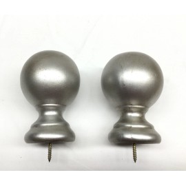 Unbranded 2x Wooden Drapery Curtain Rod Finials Fits 1 3/8” Rod - Screw On - Silver