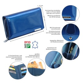 Jennifer Jones - Large Genuine Leather Women's Purse - Fashionable Patent Leather - RFID Protection, blue, Modern