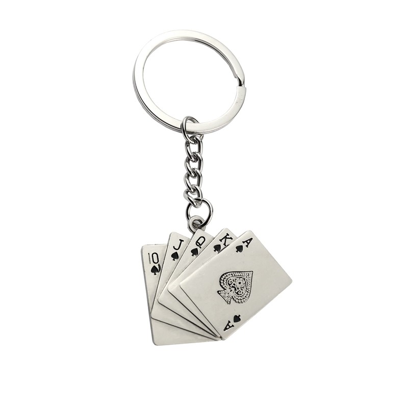 Komonee Poker Hand Metal Key Chain Texas Holdem Royal Flush
