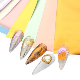 HYWWPFLAY 10 Sheets Holographic Nail Foils Transfer Nail Art, Metallic Color Nails Decals, Self-Adhesive Nail Art Stickers, Manicure Design for DIY Nails Decoration