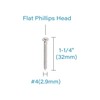 IMScrews 100pcs #4 x 1-1/4" (32mm) Stainless Flat Head Phillips