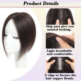SIVOTATO Human Hair Toppers for Women with Thinning Hair, 10 Inch, Dark Brown