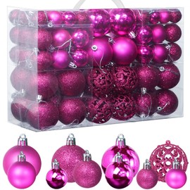 ZFYQ 100Pcs Christmas Tree Decorations Baubles, Decorative Hanging Baubles Set for Holiday Xmas Tree Decorations, Rose Red
