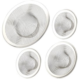 Sink Drain Strainer - 4-Piece Mesh Metal Sink Stopper Drain Hair Catcher Basket Filter for Kitchen, Bathroom, Bathtub, Shower - Stainless Steel, 3 Assorted Sizes from 2.1” to 4.3”