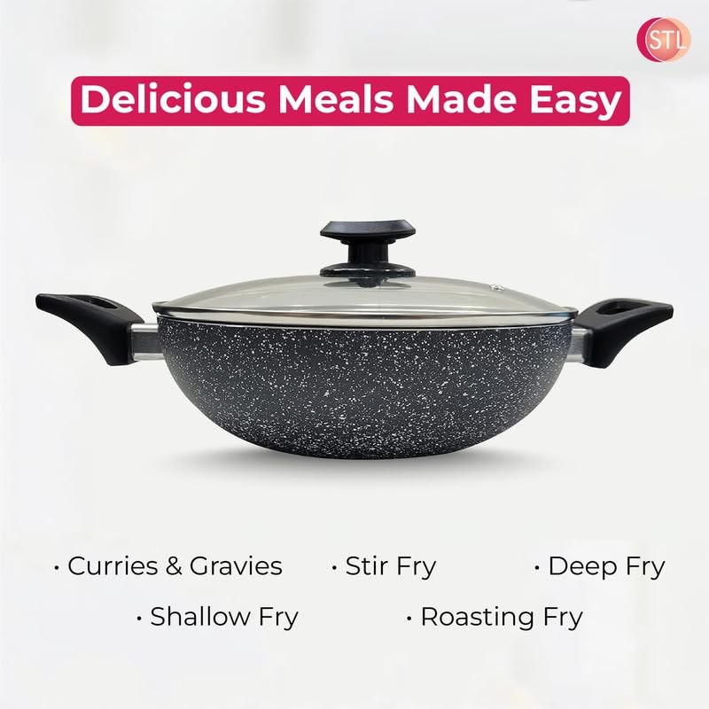 STL Hard Anodized Deep Kadhai with Lid 26cm, 4mm Thick,