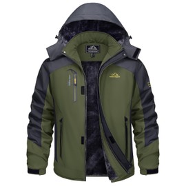 TACVASEN Mens Ski Jacket Waterproof Fleece Coats Snowboarding Jacket Outdoor Soft Shell Fleece Jackets with Hood Sportswear Snowboard Tactical Jackets Green