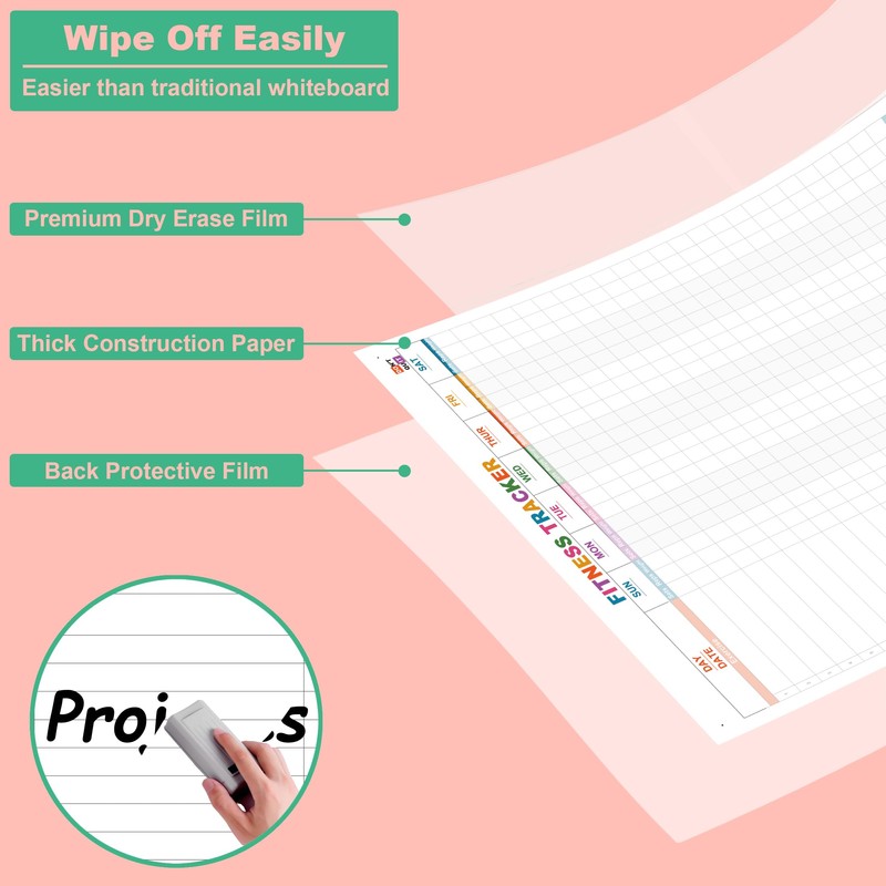 Weekly Dry Erase Fitness Calendar,24x36 Inch