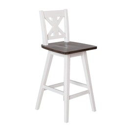 Flash Furniture Gwendolyn Commercial Grade Modern Farmhouse Barstool - Antique White Wash Frame - Brown wash seat- Bar Height - 360° Swivel Seat - Integrated Footrest