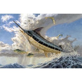 Ceramic Backsplash Tile Mural Fishing Saltwater Fish Underwater Ocean Sea Kitchen/Bathroom/Shower - Fly Fish - Don Ray