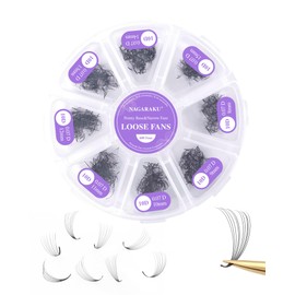 NAGARAKU 10D Ready-Made Fan Eyelashes, 600 Fans Volume, Premade Fans, Natural, Fluffy, Thin Tapered Base, Narrow Handle, Finished Fans, Black, Bulk Lash, One Length per Compartment (0.07 D 8-15 mm)