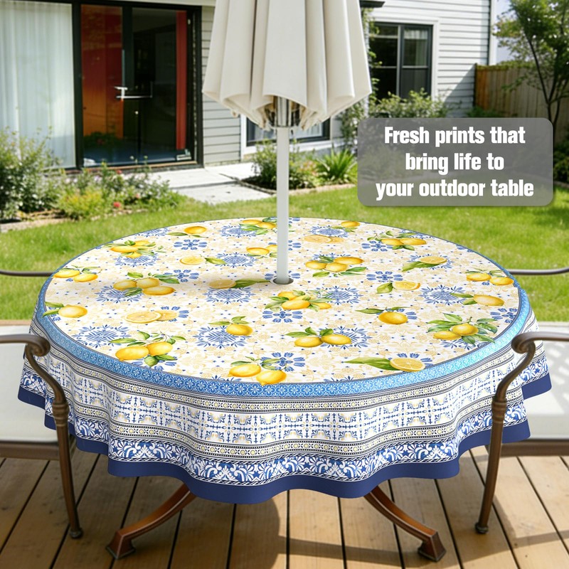 owbgsdh Outdoor Tablecloth with Umbrella Hole and Zipper, Lemon Waterproof