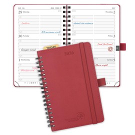 POPRUN Pocket 2026 Planner (Small Size- 4'' x 6.25'') Weekly and Monthly for Purse - Calendar 2026 (Jan. 2026 - Dec.2026) with Soft Cover, Plastic Ruler - Burgundy Red