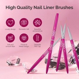 MelodySusie Nail Art Liner Brushes 5Pcs Professional Gel Polish Painting Art Design Pen Set for Thin Long Lines, Tiny Details, Fine Drawing, Delicate Coloring,Sizes 5/7/9/11/20mm