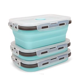 CARTINTS Set of 3 Collapsible Food Storage Containers with Lids, Collapsible Silicone Bowls, Silicone Lunch Containers, For Meal Prep, Camping, Travel, Microwave and Freezer Safe,500ml,Blue